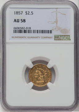 1857 $2.50 Liberty Quarter Eagle NGC AU58