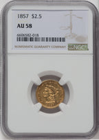 1857 $2.50 Liberty Quarter Eagle NGC AU58