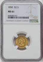 1850 $2.50 Liberty Quarter Eagle NGC MS61