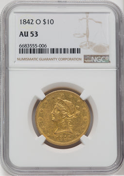 1842-O $10 Liberty Eagle NGC AU53
