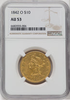 1842-O $10 Liberty Eagle NGC AU53