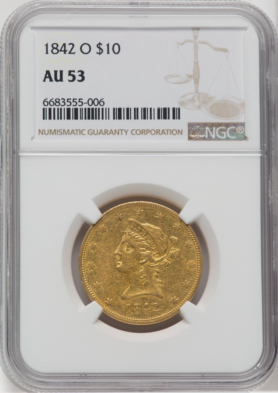 1842-O $10 Liberty Eagle NGC AU53