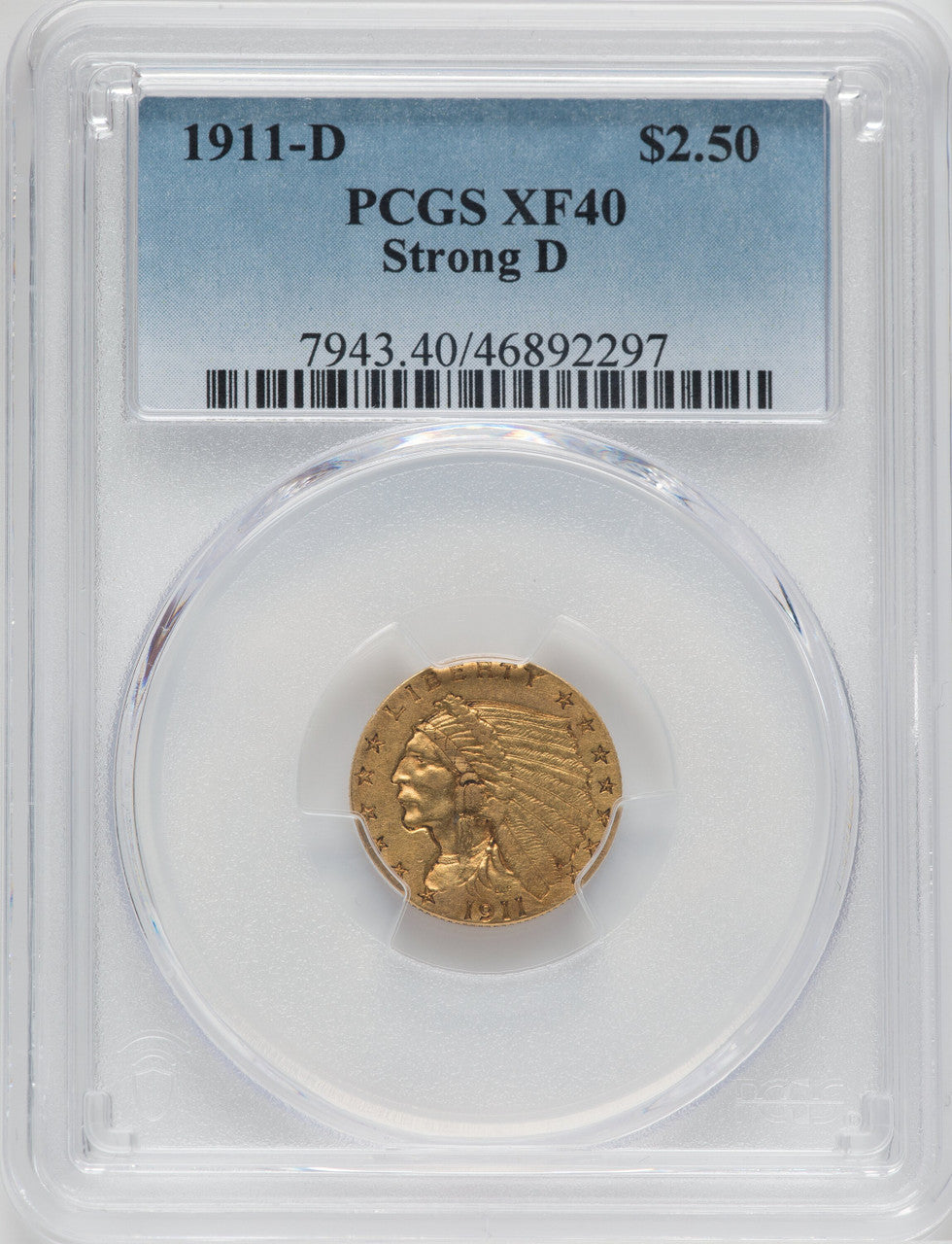 1911-D $2.50 Indian Quarter Eagle PCGS XF40