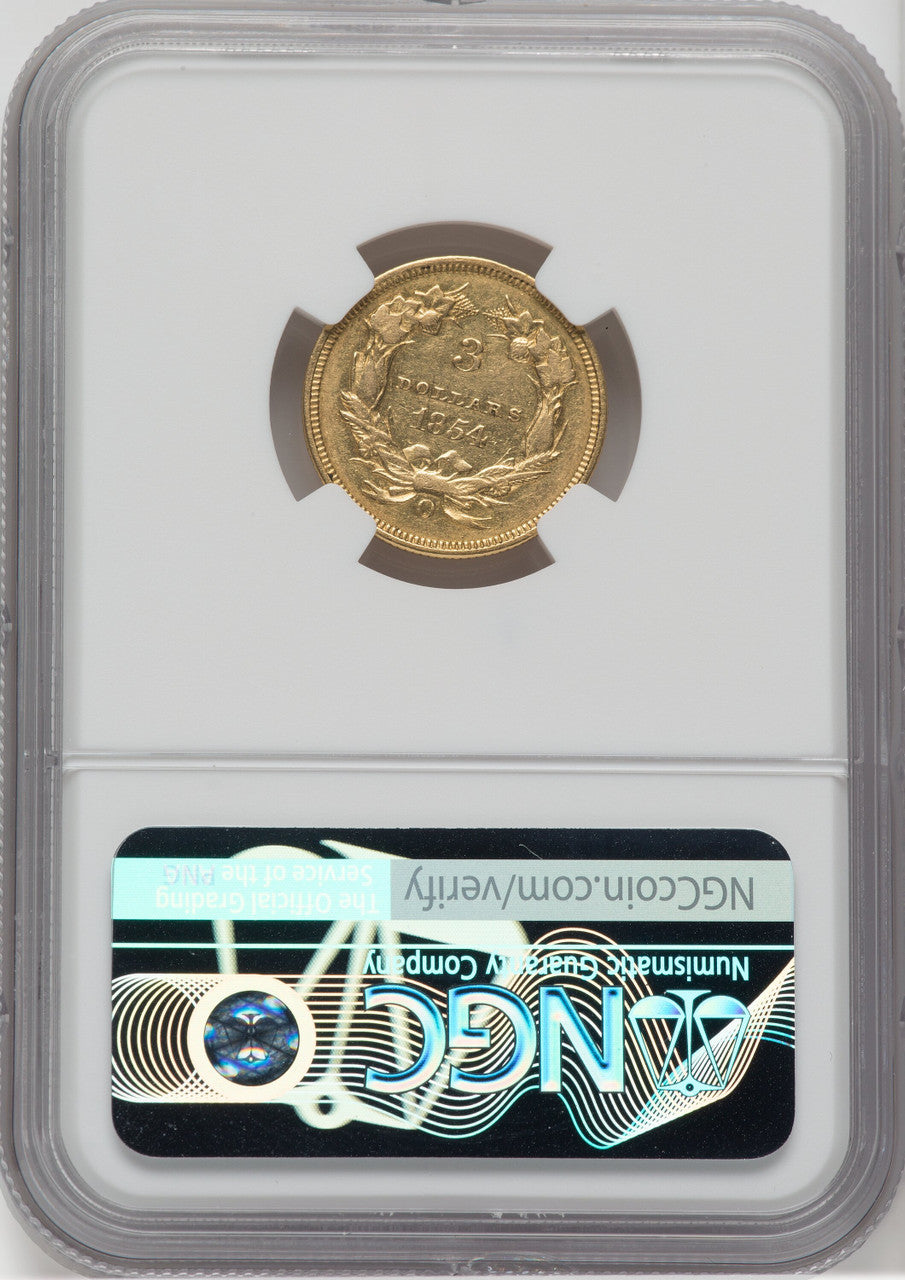 1854-O $3 Three Dollar Gold Pieces NGC AU53