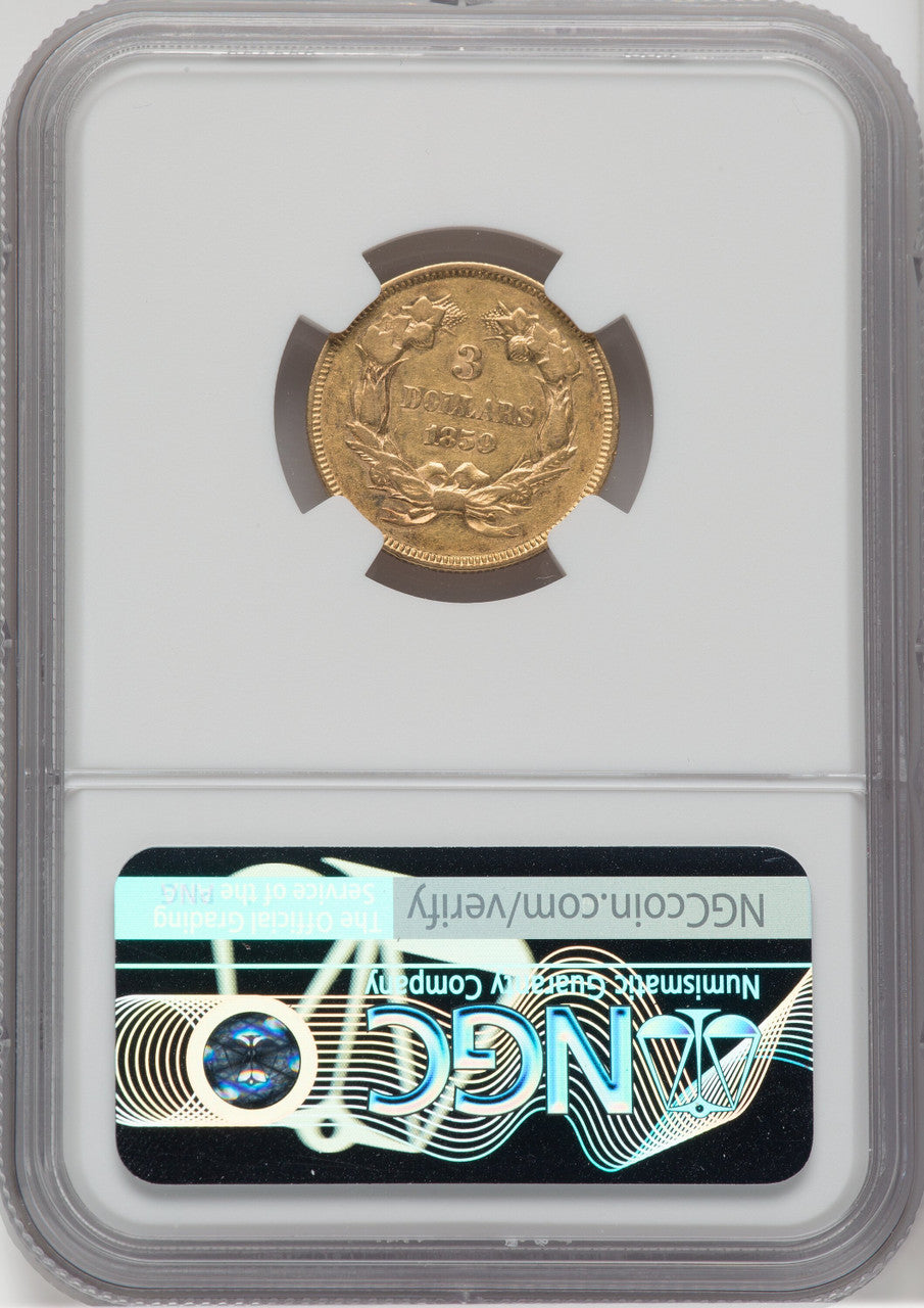 1859 $3 Three Dollar Gold Pieces NGC AU55