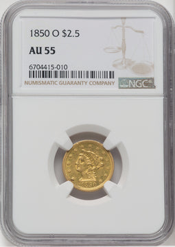 1850-O $2.50 Liberty Quarter Eagle NGC AU55