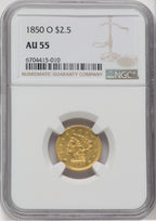 1850-O $2.50 Liberty Quarter Eagle NGC AU55