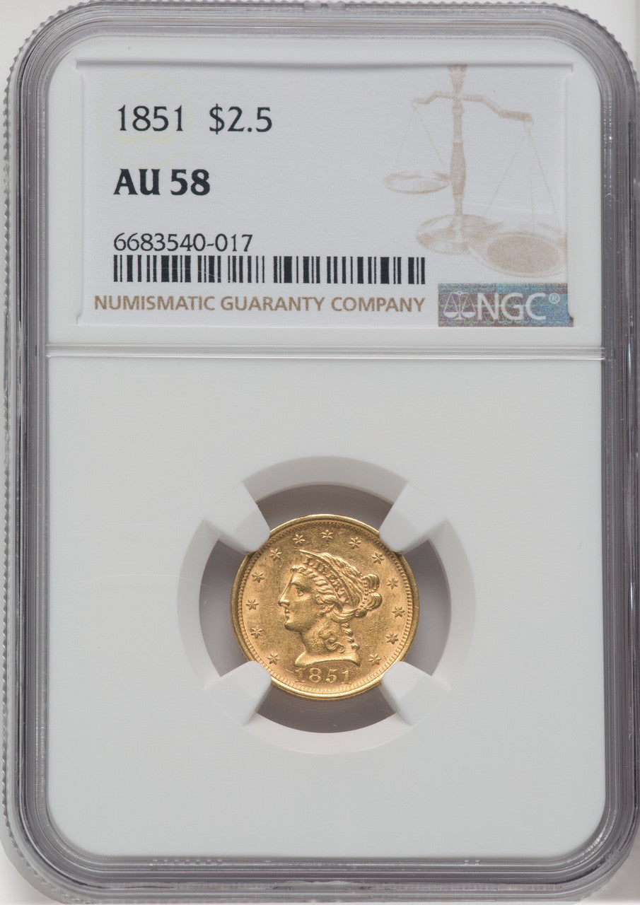 1851 $2.50 Liberty Quarter Eagle NGC AU58