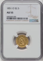 1851-O $2.50 Liberty Quarter Eagle NGC AU55