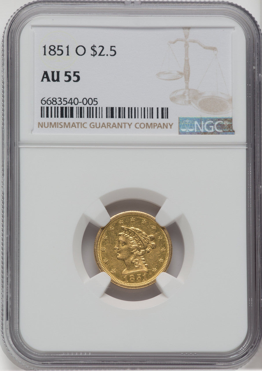 1851-O $2.50 Liberty Quarter Eagle NGC AU55