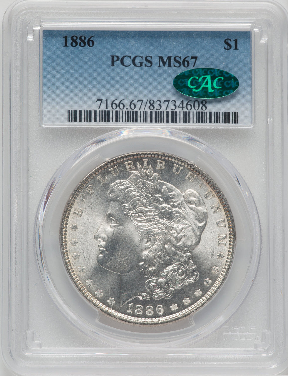1886 $1 CAC Morgan Dollar PCGS MS67