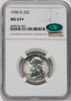 1950-D 25C CAC Washington Quarter NGC MS67+