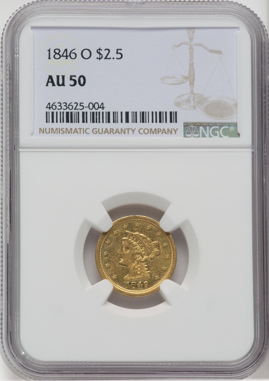 1846-O $2.50 Liberty Quarter Eagle NGC AU50