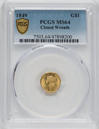 1849 G$1 Closed Wreath Gold Dollar PCGS MS64
