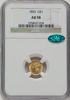 1853 G$1 CAC Gold Dollar NGC AU58