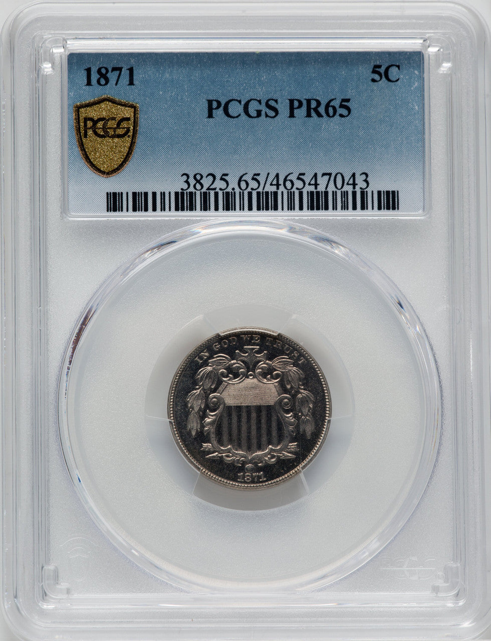 1871 5C Proof Shield Nickel PCGS PR65