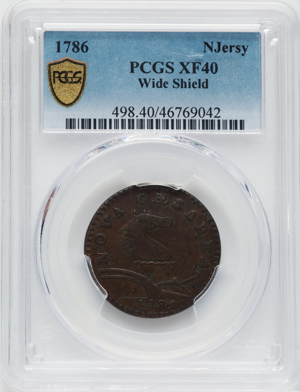1786 New Jersey Copper Wide Shield BN Colonials PCGS XF40