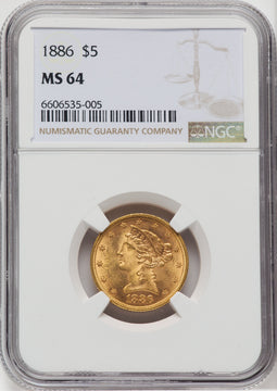 1886 $5 Liberty Half Eagle NGC MS64