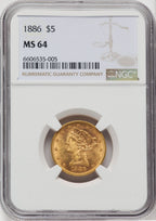 1886 $5 Liberty Half Eagle NGC MS64