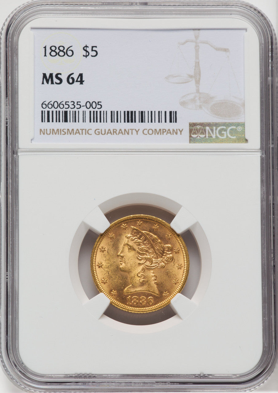 1886 $5 Liberty Half Eagle NGC MS64