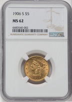 1906-S $5 Liberty Half Eagle NGC MS62