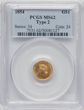 1854 G$1 Type Two Gold Dollar PCGS MS62