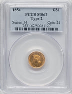 1854 G$1 Type Two Gold Dollar PCGS MS62
