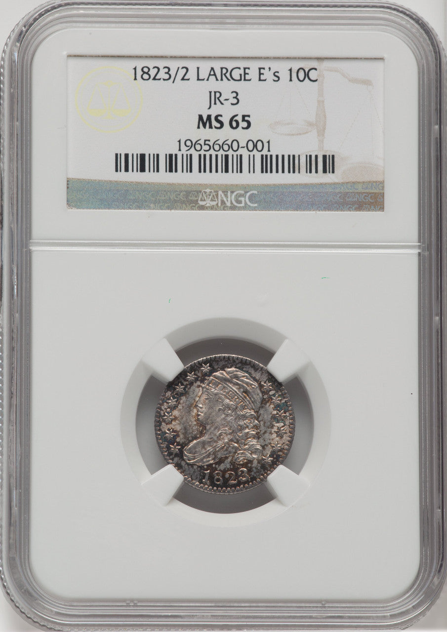 1823/2 10C Large E's JR-3 Bust Dime NGC MS65
