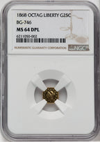 1868 25C BG-746 MSPL California Fractional Gold NGC MS64