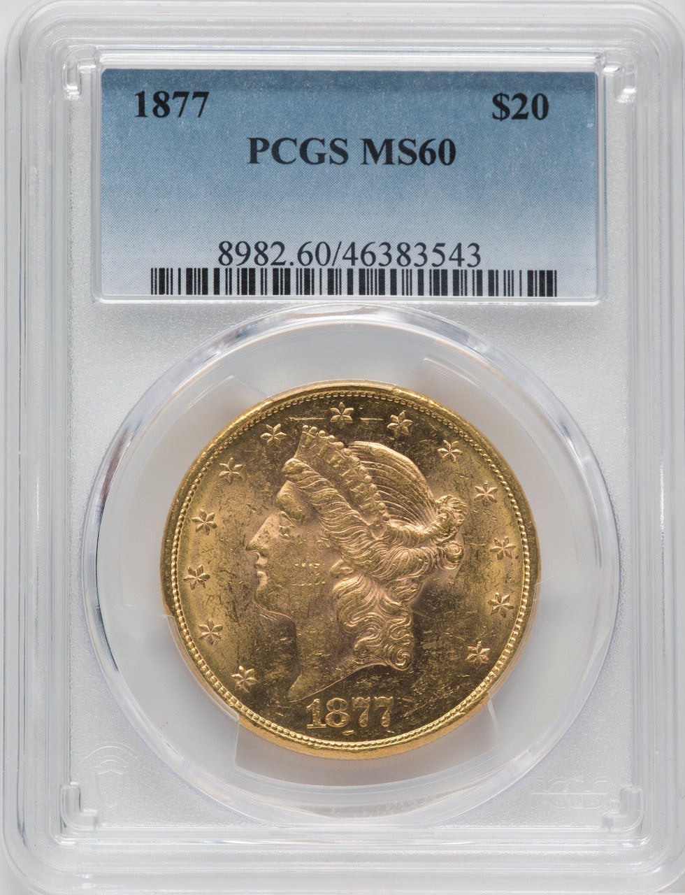 1877 $20 Liberty Double Eagle PCGS MS60 (759301029)