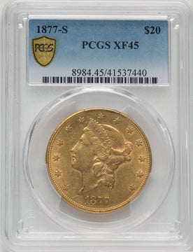 1877-S $20 Liberty Double Eagle PCGS XF45