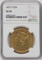 1877-S $20 Liberty Double Eagle NGC XF45
