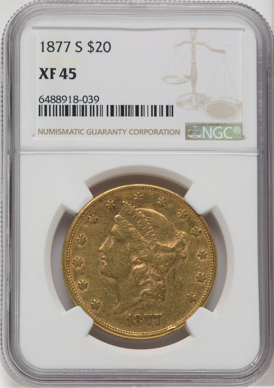 1877-S $20 Liberty Double Eagle NGC XF45