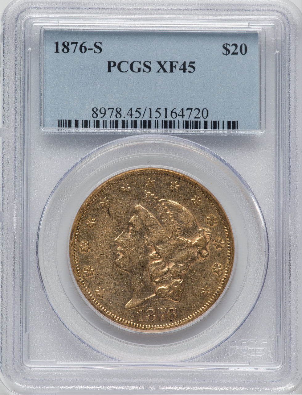 1876-S $20 Liberty Double Eagle PCGS XF45