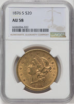 1876-S $20 Liberty Double Eagle NGC AU58