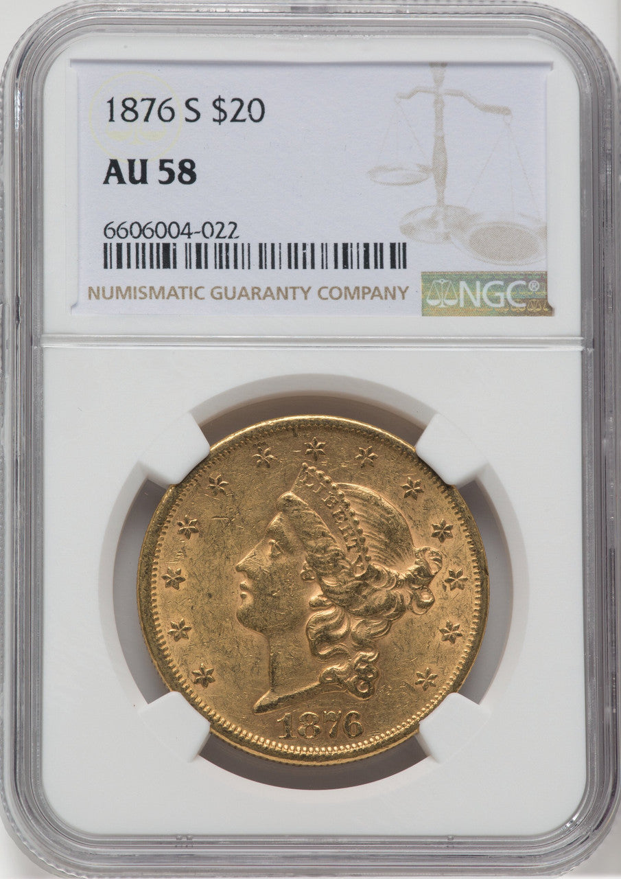 1876-S $20 Liberty Double Eagle NGC AU58
