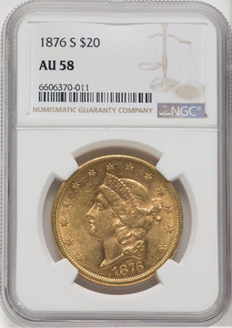 1876-S $20 Liberty Double Eagle NGC AU58 (760807046)