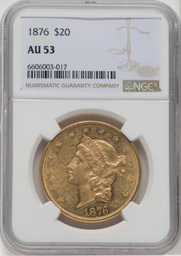 1876 $20 Liberty Double Eagle NGC AU53