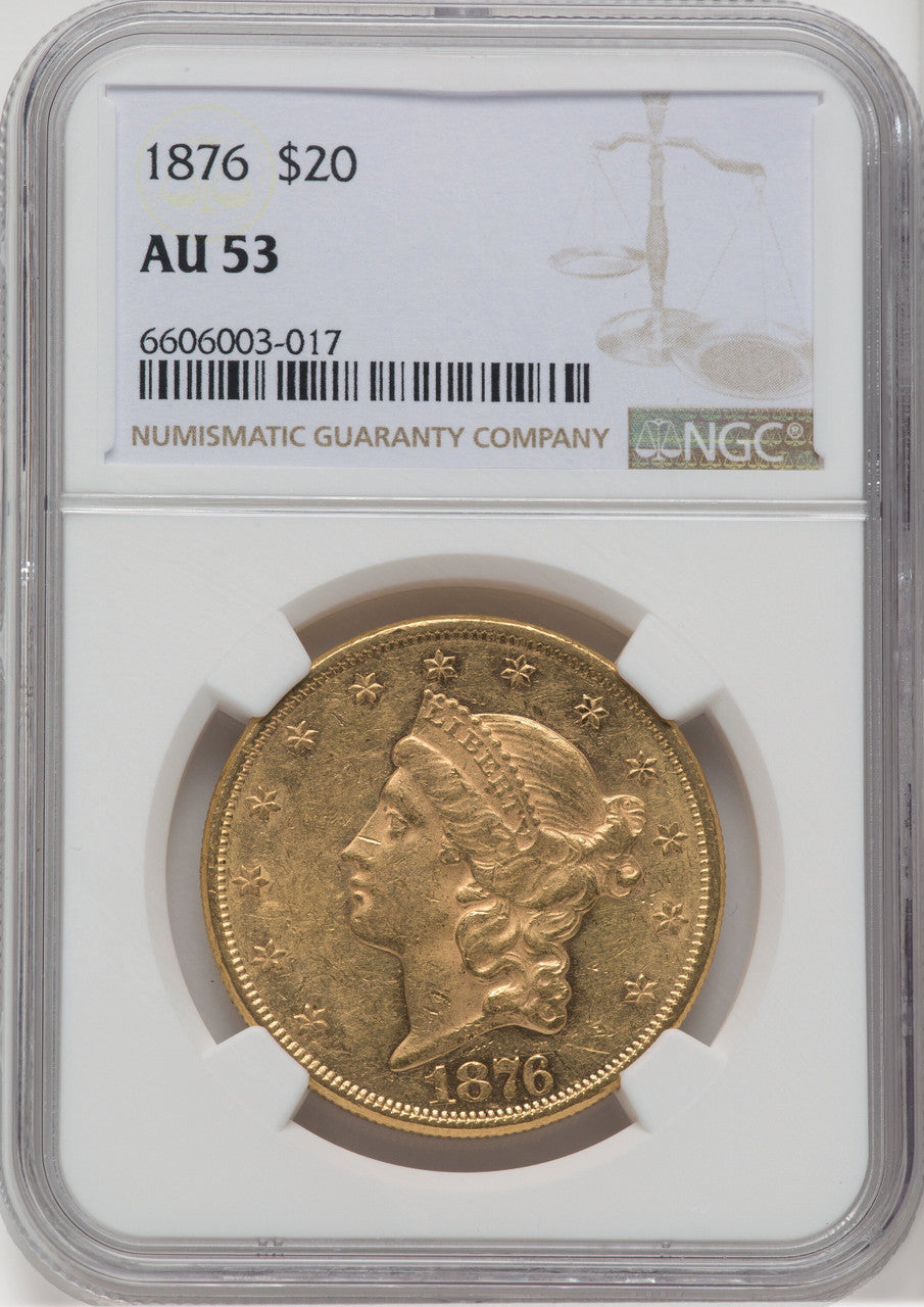 1876 $20 Liberty Double Eagle NGC AU53