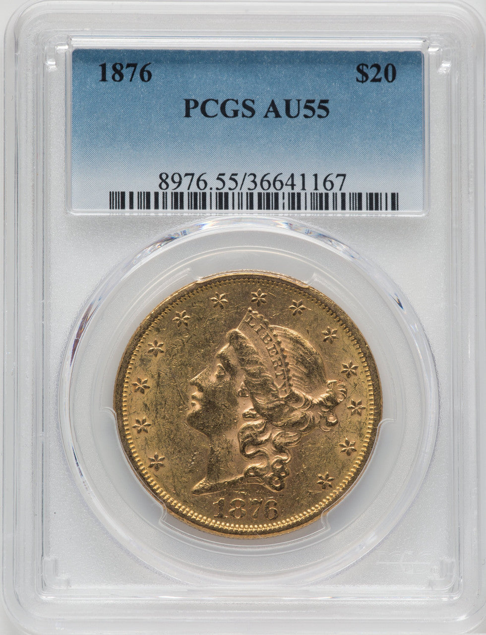 1876 $20 Liberty Double Eagle PCGS AU55