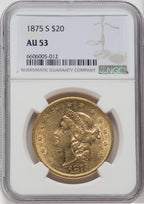 1875-S $20 Liberty Double Eagle NGC AU53