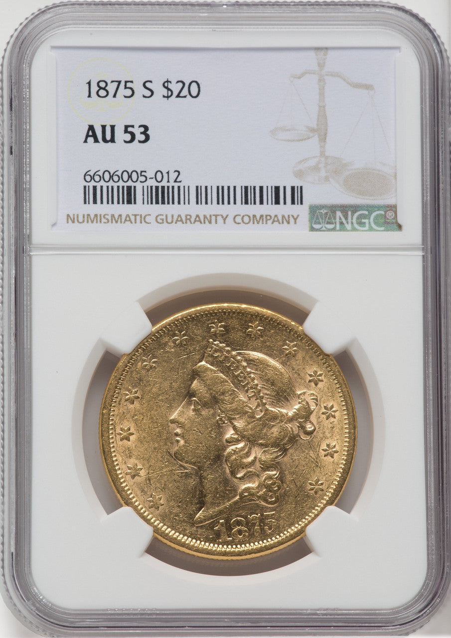 1875-S $20 Liberty Double Eagle NGC AU53