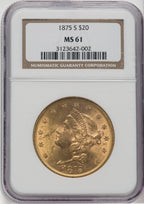 1875-S $20 Liberty Double Eagle NGC MS61