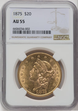 1875 $20 Liberty Double Eagle NGC AU55