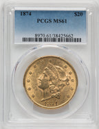1874 $20 Liberty Double Eagle PCGS MS61