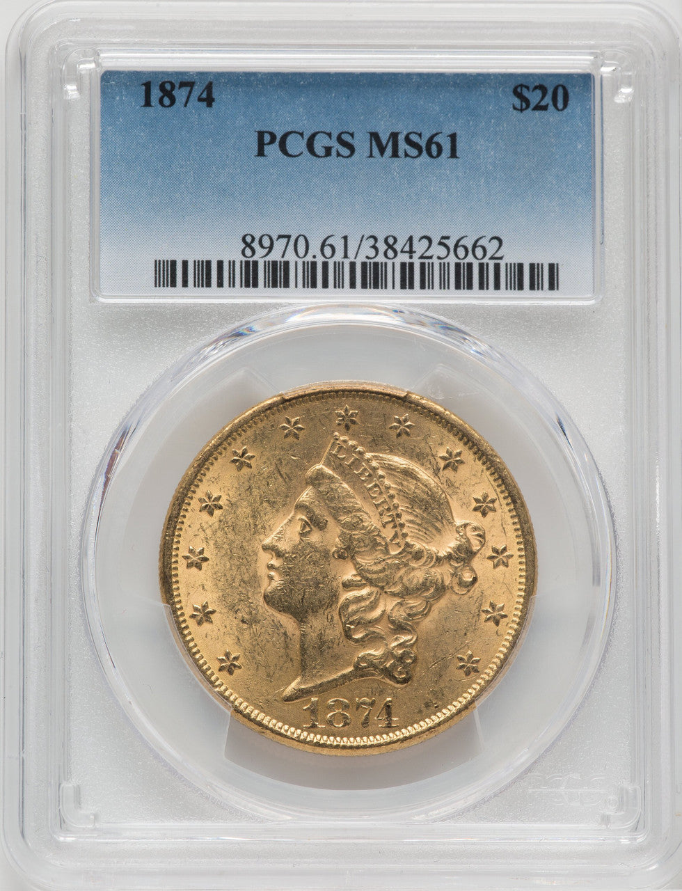 1874 $20 Liberty Double Eagle PCGS MS61