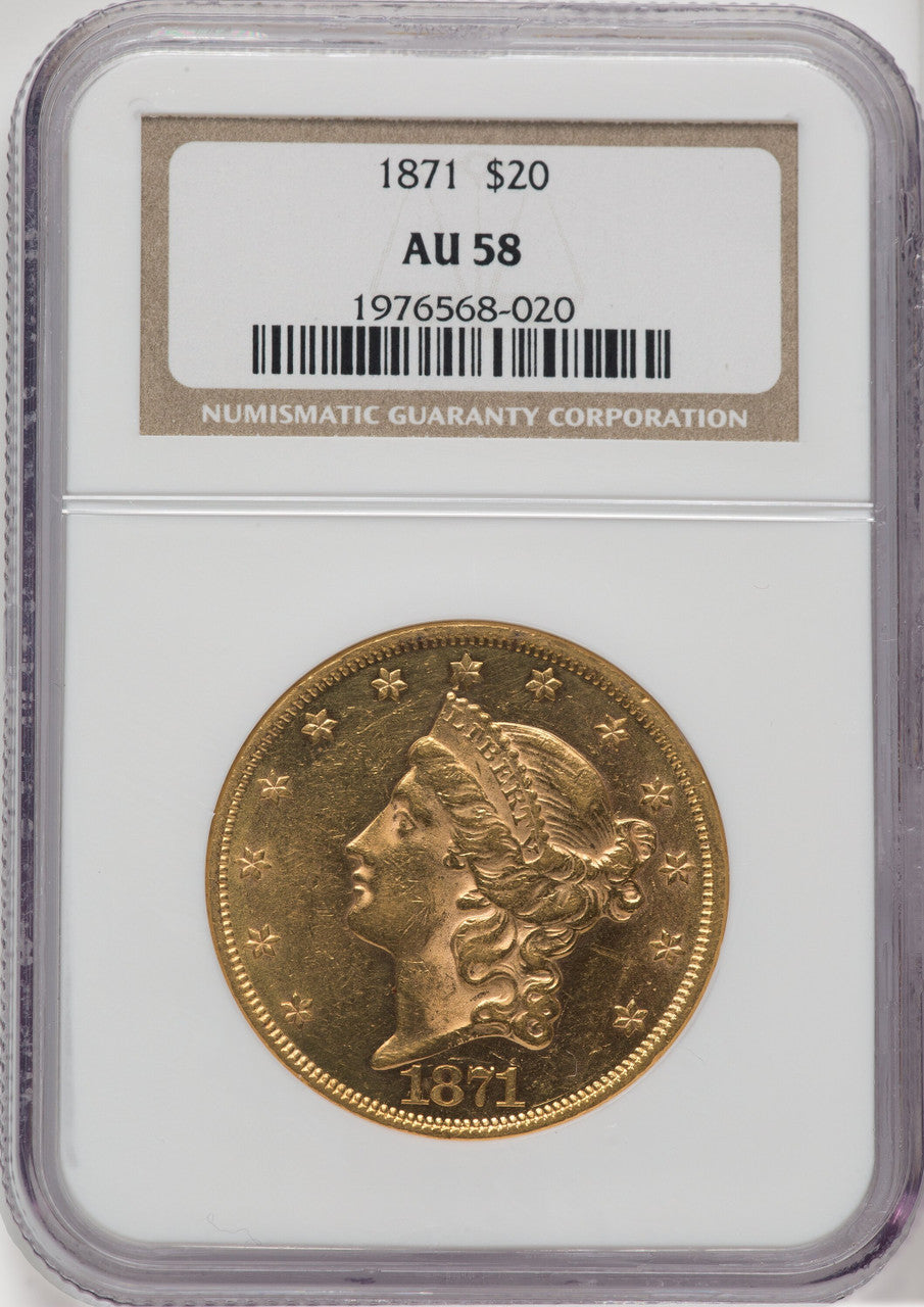 1871 $20 Liberty Double Eagle NGC AU58