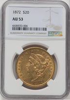 1872 $20 Liberty Double Eagle NGC AU53