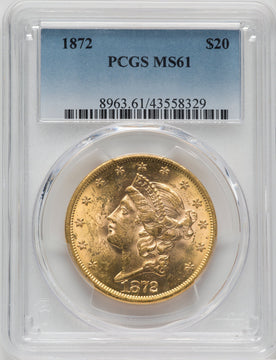 1872 $20 Liberty Double Eagle PCGS MS61