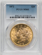 1872 $20 Liberty Double Eagle PCGS MS61